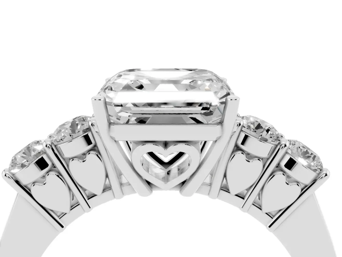 Asscher Cut Cut Diamond Five-Stone Prong Set White Gold Ring Platinum