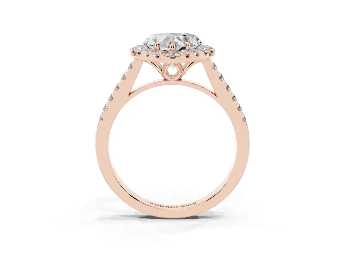 Heart Cut Halo Pavé Diamond Engagement Ring with Four-Prong Setting Rose gold