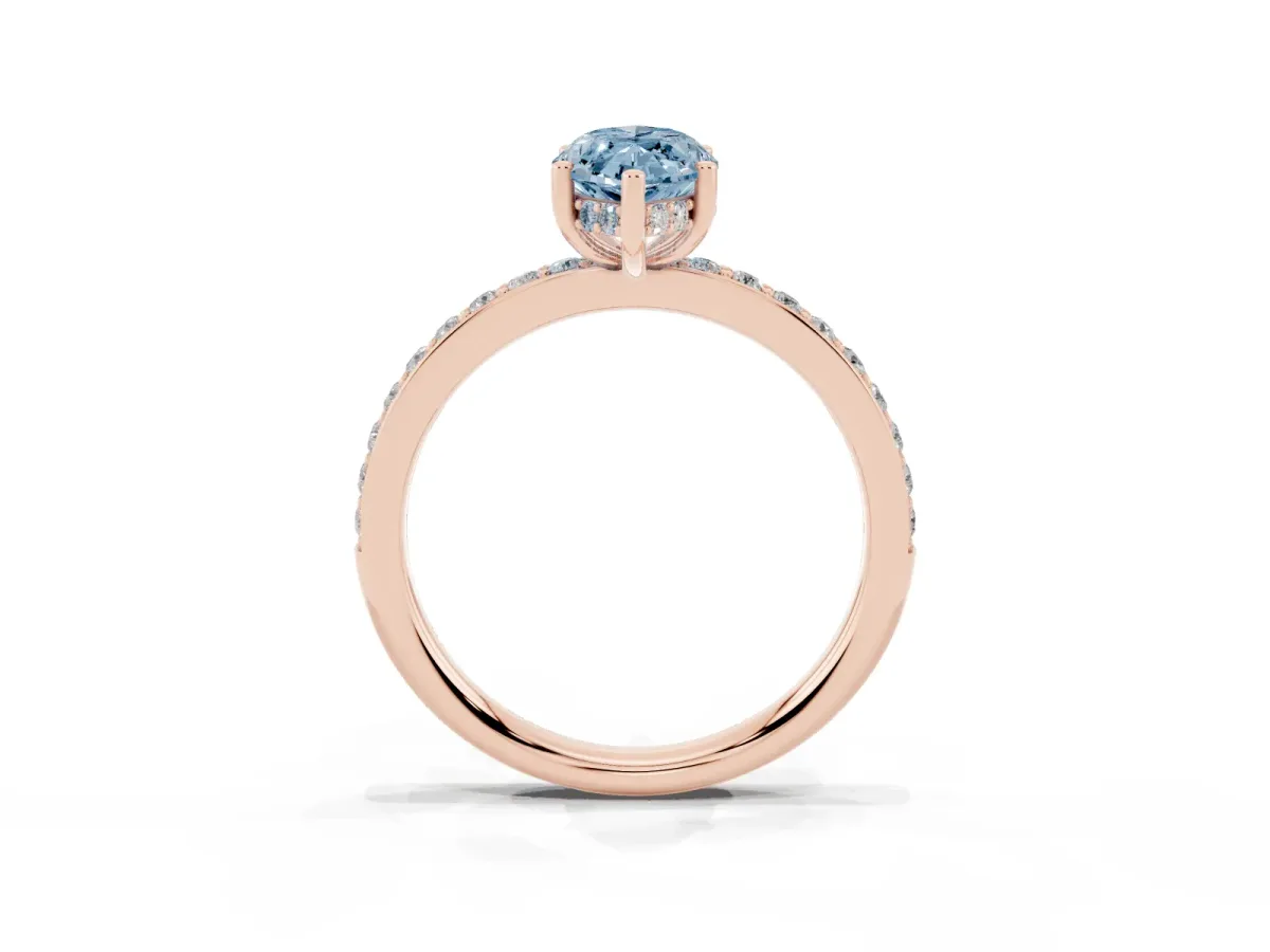 Fancy Blue Marquise Cut Cut Diamond Pavé Band Ring with Four-Prong Setting Rose gold