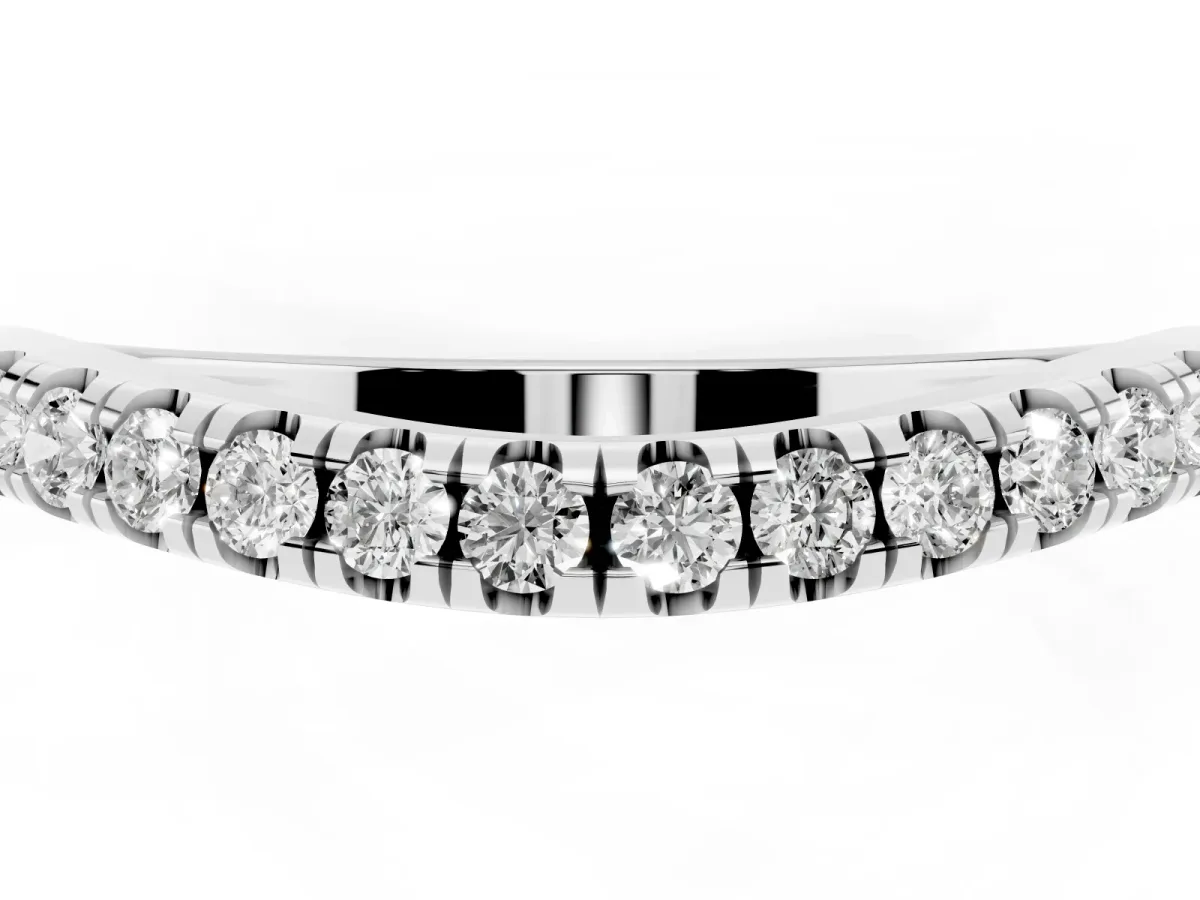 Round Diamond Pavé Set Curved White Gold Band Platinum