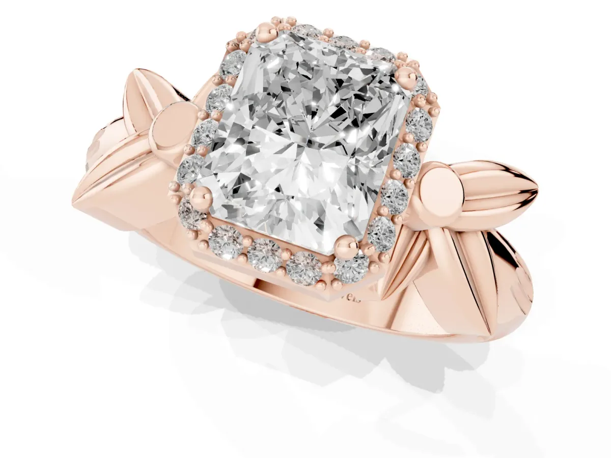 Radiant Cut Halo Diamond Floral Band with Four-Prong Setting Rose gold