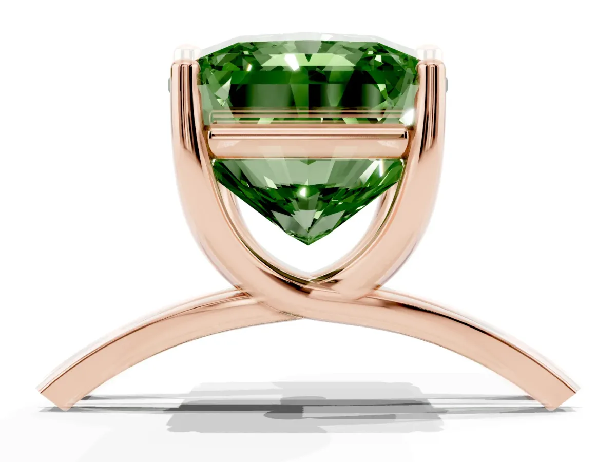 Fancy Green Radiant Cut Cut Diamond Solitaire Engagement Ring with Tapered Plain Band and Four-Prong Setting Rose gold
