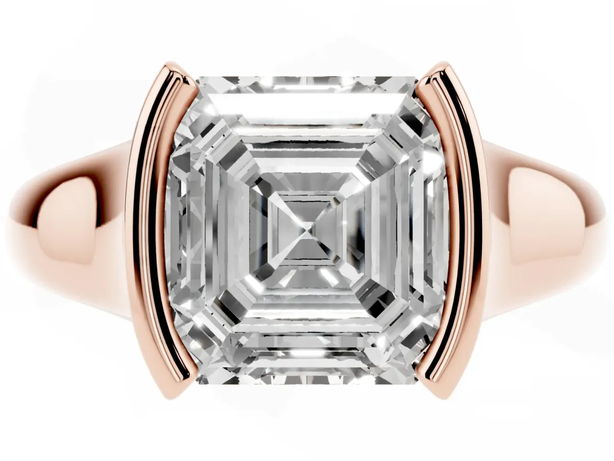 Asscher Cut Solitaire Tension Set Diamond Ring with Split Shank Band Rose gold