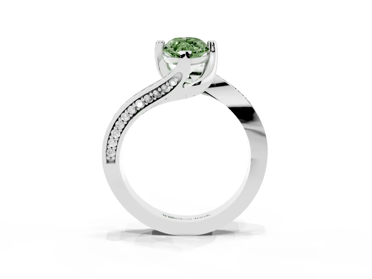 Fancy Green Marquise Cut Solitaire Diamond Twist Band with Pavé Setting and Four-Prong Setting Silver