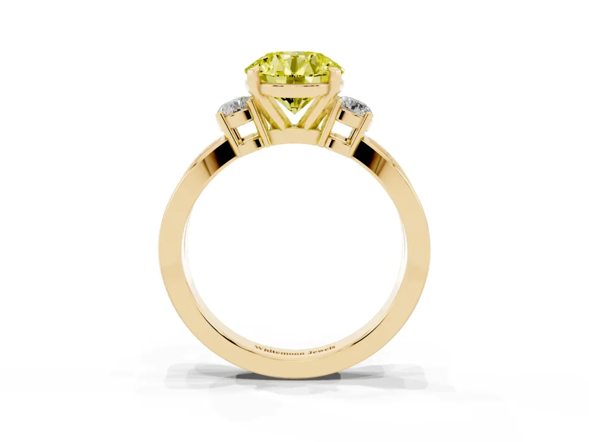 Fancy Yellow Three-Stone Round Cut Cut Diamond Twist Band with Prong Setting Yellow gold