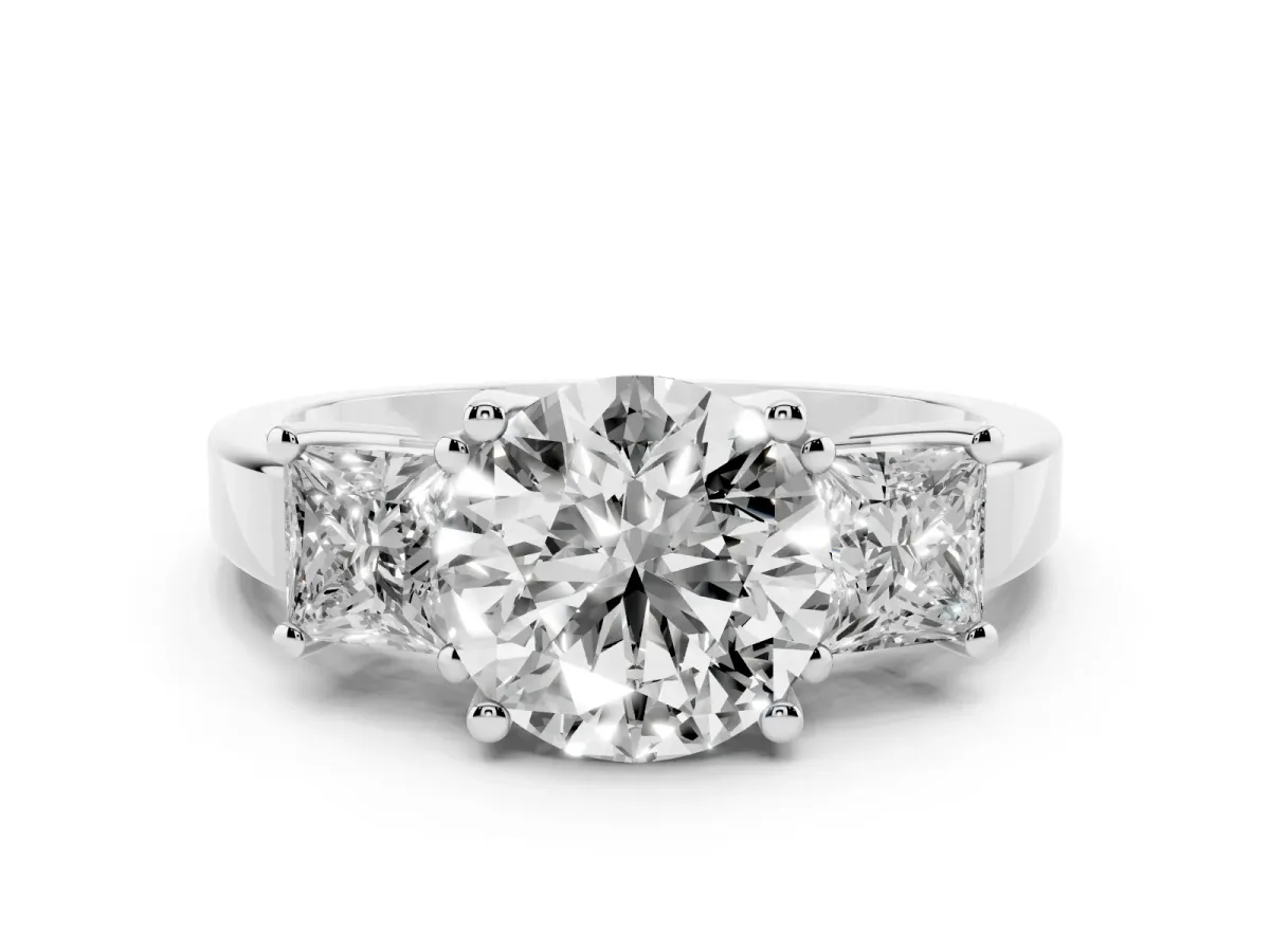 Three-Stone Round Cut Cut Solitaire Ring with Prong Setting Platinum