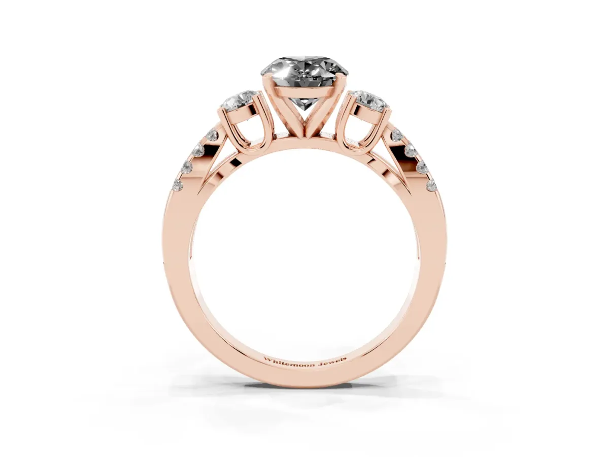 Fancy Black Oval Cut Diamond Three-Stone Ring with Pavé Split Shank and Four-Prong Setting Rose gold