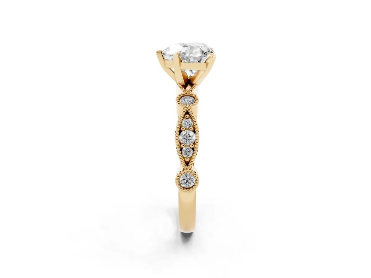 Heart Cut Milgrain Bezel Diamond Engagement Ring with Solitaire Prong Setting Yellow gold