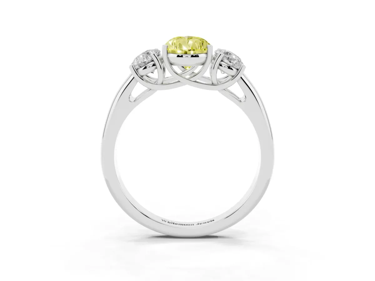 Fancy Yellow Three-Stone Pear Cut Diamond Engagement Ring with Prong Setting Platinum