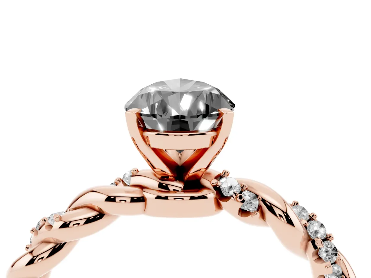 Fancy Black Pear Cut Diamond Solitaire Ring with Twisted Band and Pavé Accents Rose gold