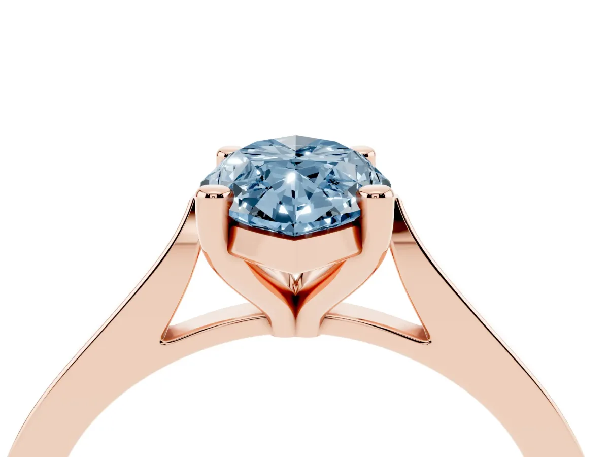 Fancy Blue Marquise Cut Solitaire Diamond Ring with Four-Prong Setting and Tapered Band Rose gold