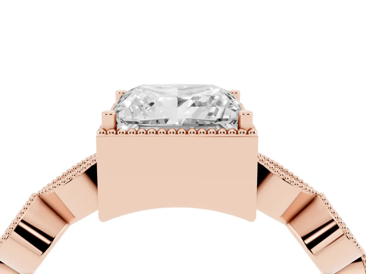 Princess Cut Diamond Vintage Milgrain Ring with Round Stations Rose gold