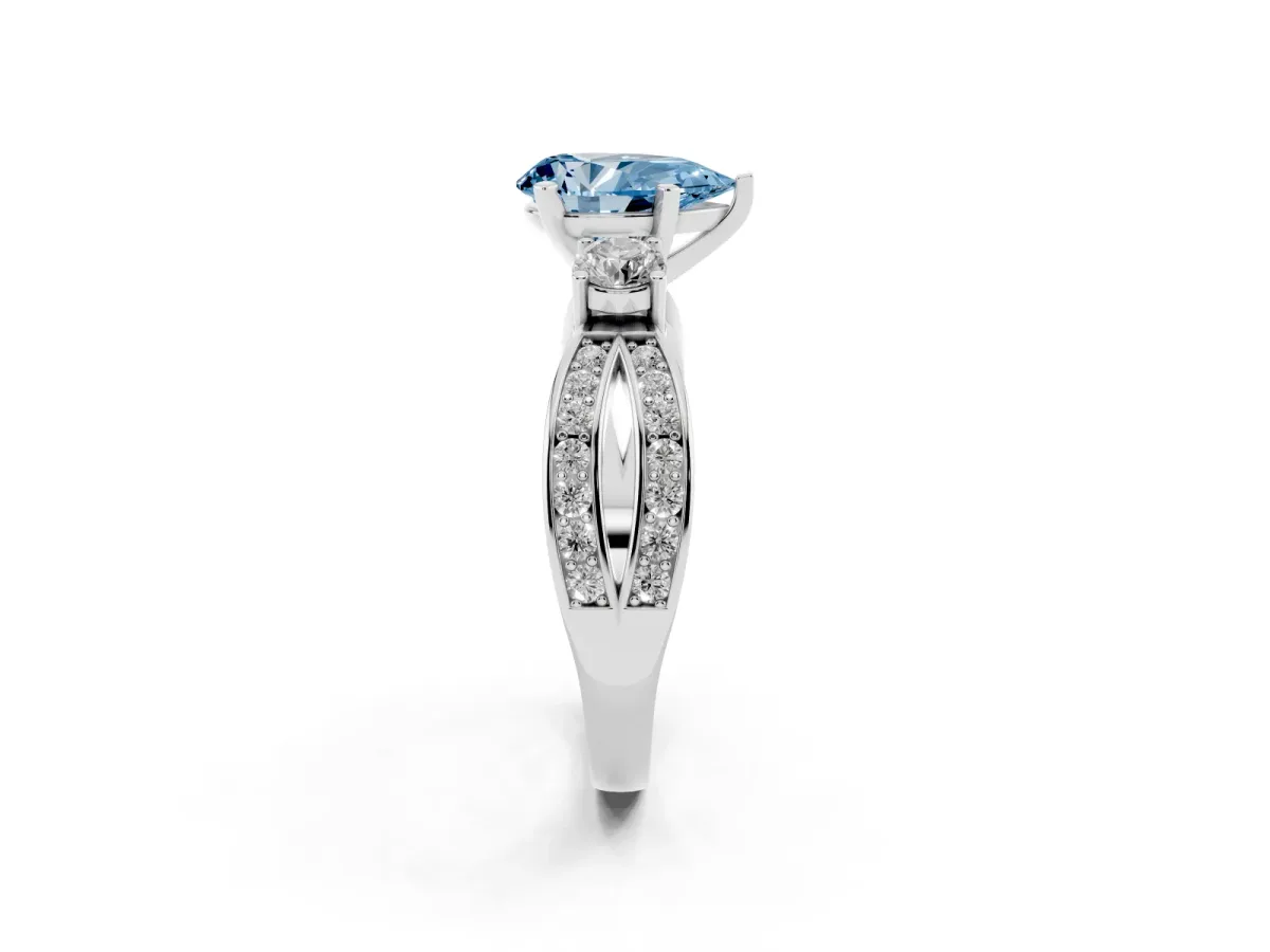 Fancy Blue Three-Stone Pear Cut Cut Diamond Twist Band with Prong Setting Platinum