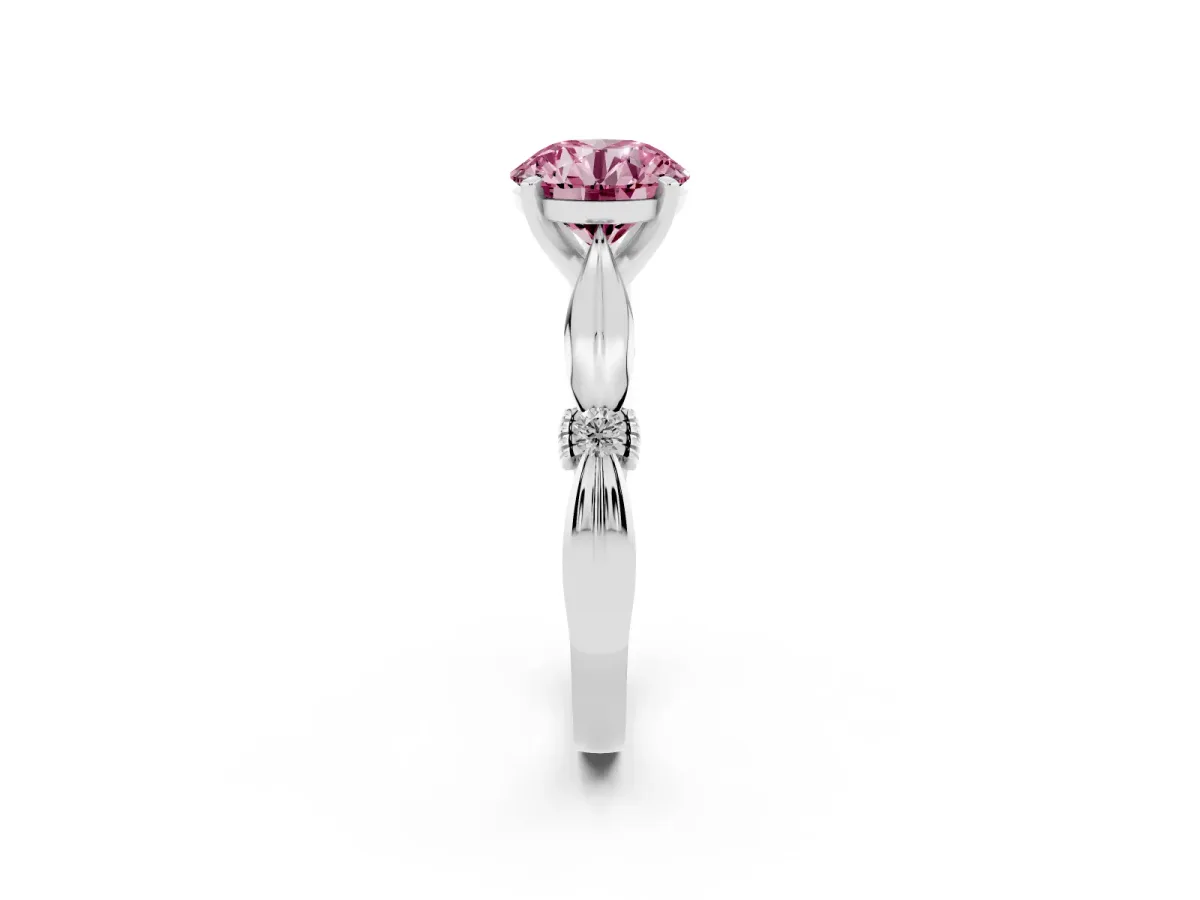 Fancy Pink Round Cut Solitaire Diamond Twisted Band with Four-Prong Setting Silver