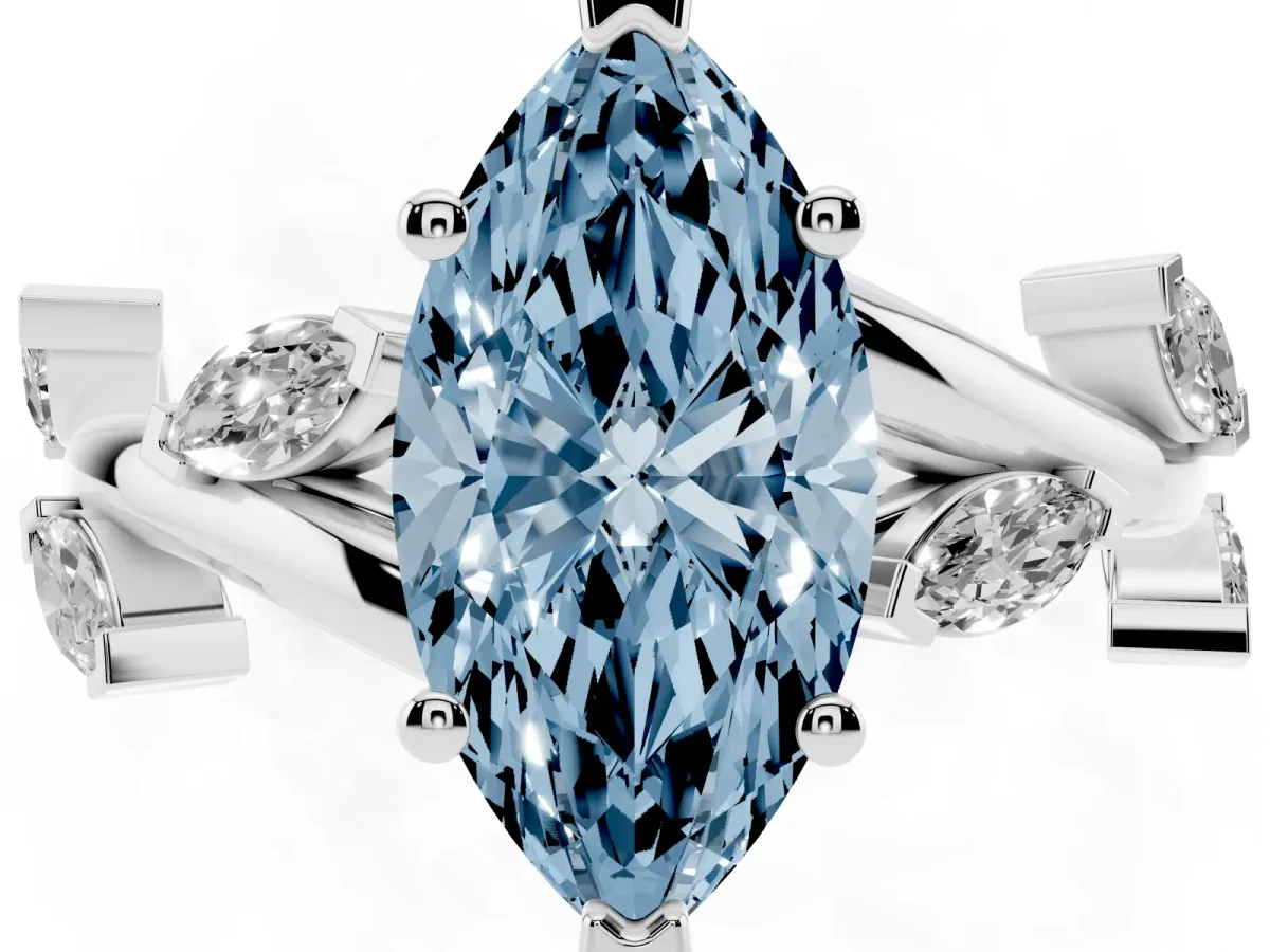 Fancy Blue Marquise Cut Solitaire Twisted Band Marquise Accent Prong Setting Ring Platinum