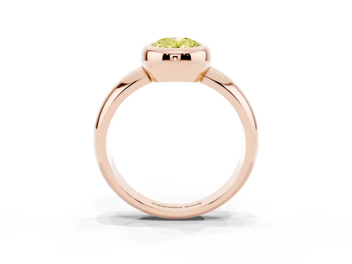 Fancy Yellow Bezel Set Oval Cut Solitaire Ring with Wide Band Rose gold