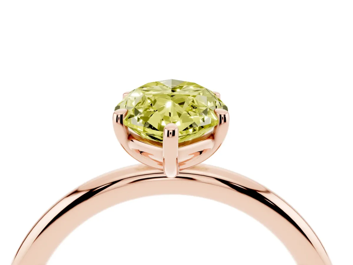 Fancy Yellow Marquise Cut Solitaire Diamond Ring with Four-Prong Setting on a Plain Band Rose gold