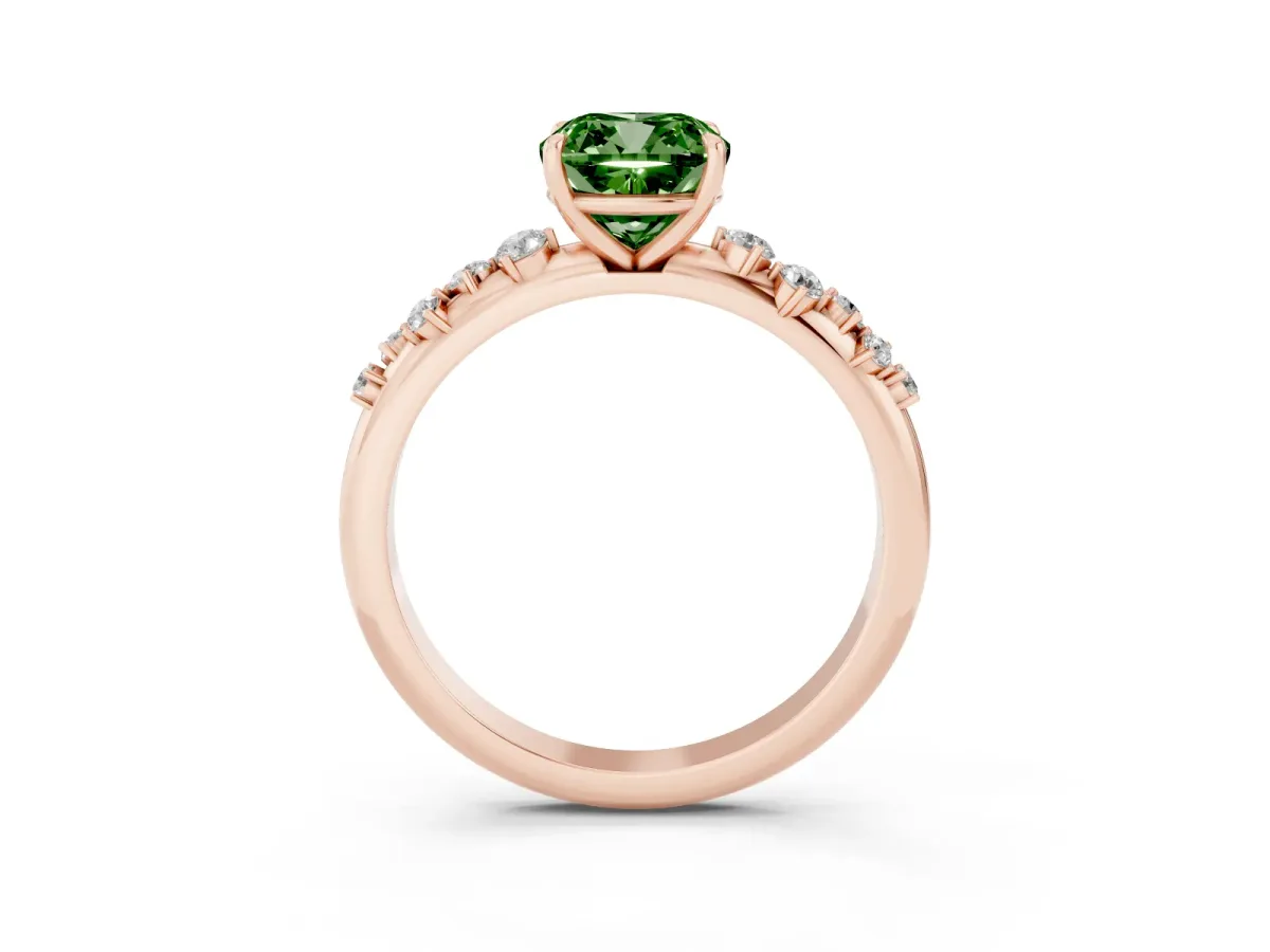 Fancy Green Cushion Cut Diamond Cluster Prong-Set Solitaire Ring Rose gold