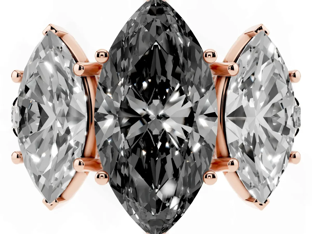 Fancy Black Three-Stone Marquise Cut Diamond Pavé Band with Prong Setting Rose gold