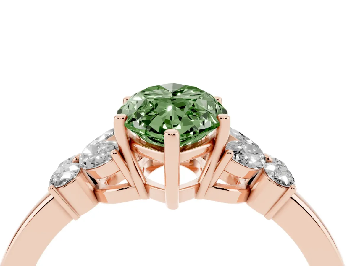 Fancy Green Marquise Cut Cut Solitaire Floral Diamond Ring with Four-Prong Setting Rose gold