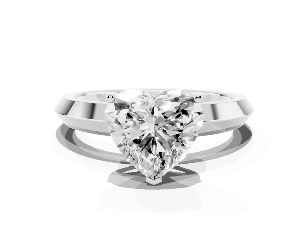 Heart Cut Cut Solitaire Engagement Ring with Flat Band and Four-Prong Setting Silver
