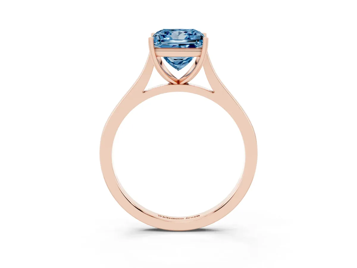 Fancy Blue Princess Cut Solitaire Heart Prong Engagement Ring with Tapered Band Rose gold