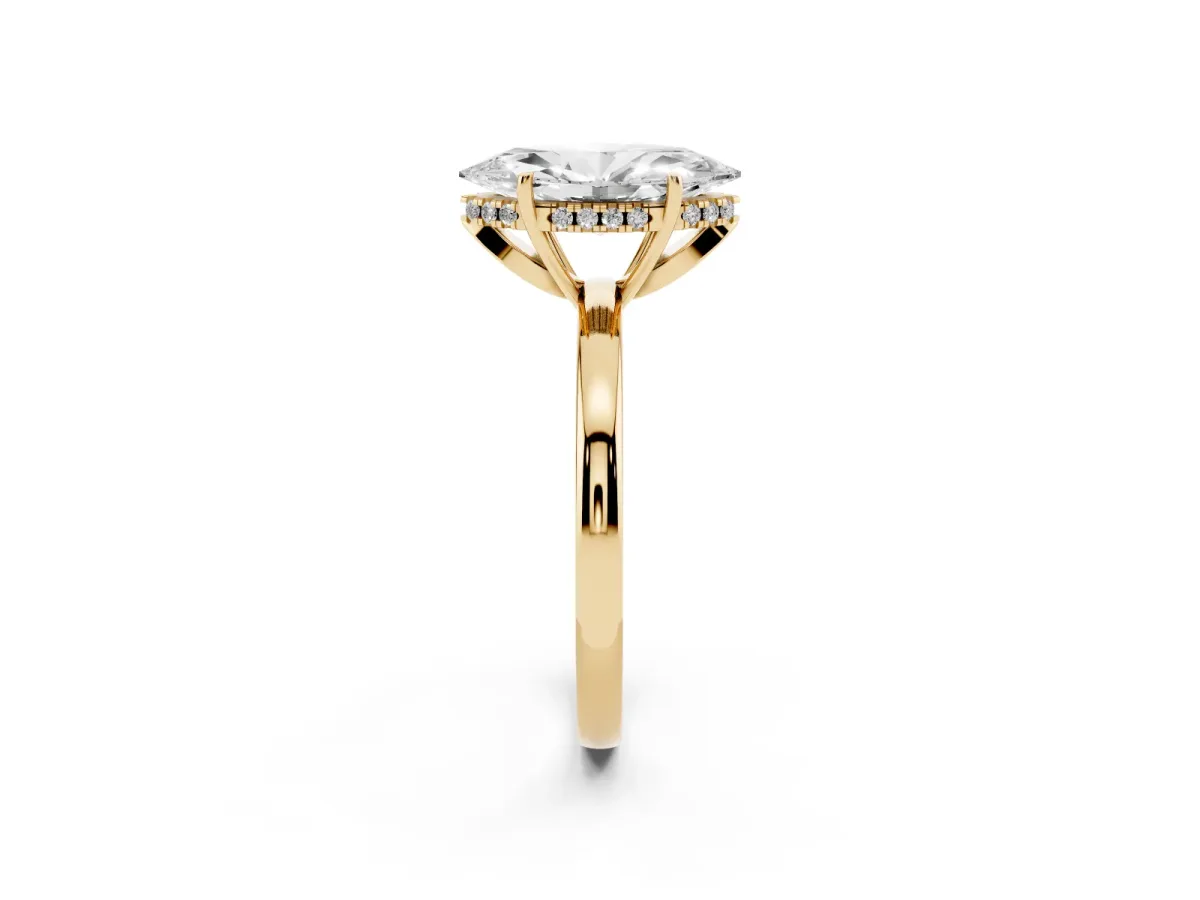 Marquise Cut Solitaire Diamond Ring with Prong Setting and Plain Band Yellow gold