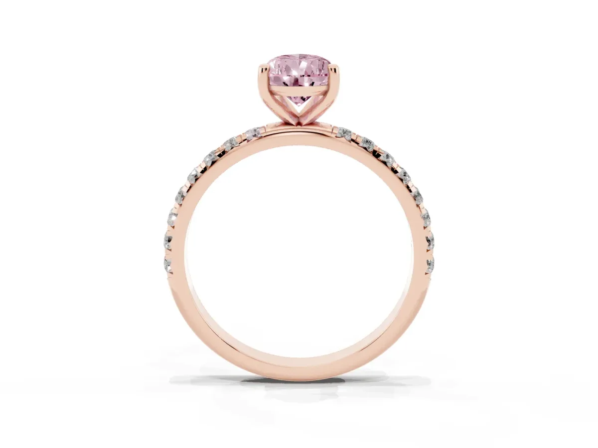 Fancy Pink Pear Cut Cut Diamond Solitaire Ring with Micro Pave Band and Four Prong Setting Rose gold
