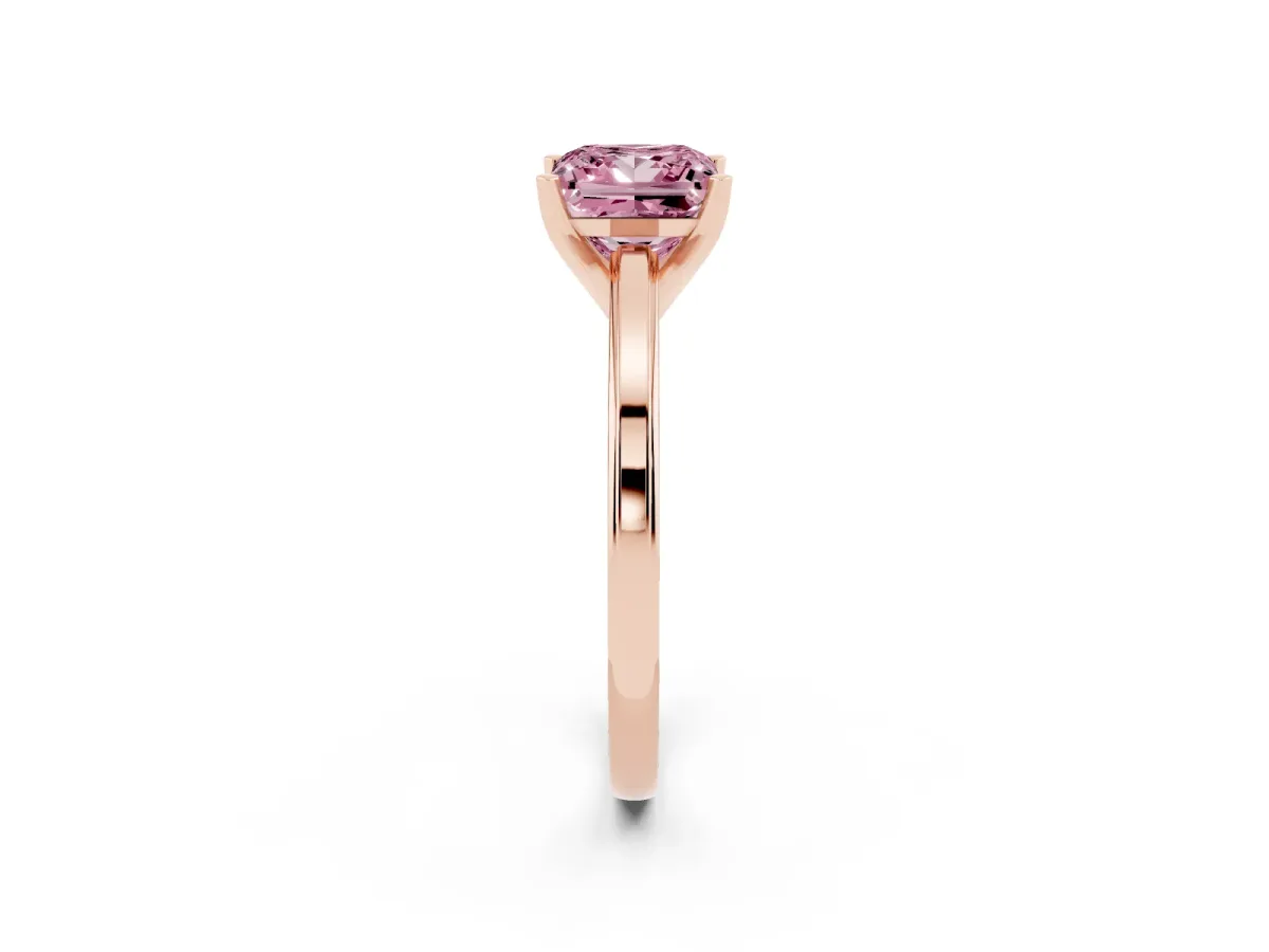 Fancy Pink Princess Cut Solitaire Diamond Ring with Four-Prong Setting and Classic Band Rose gold