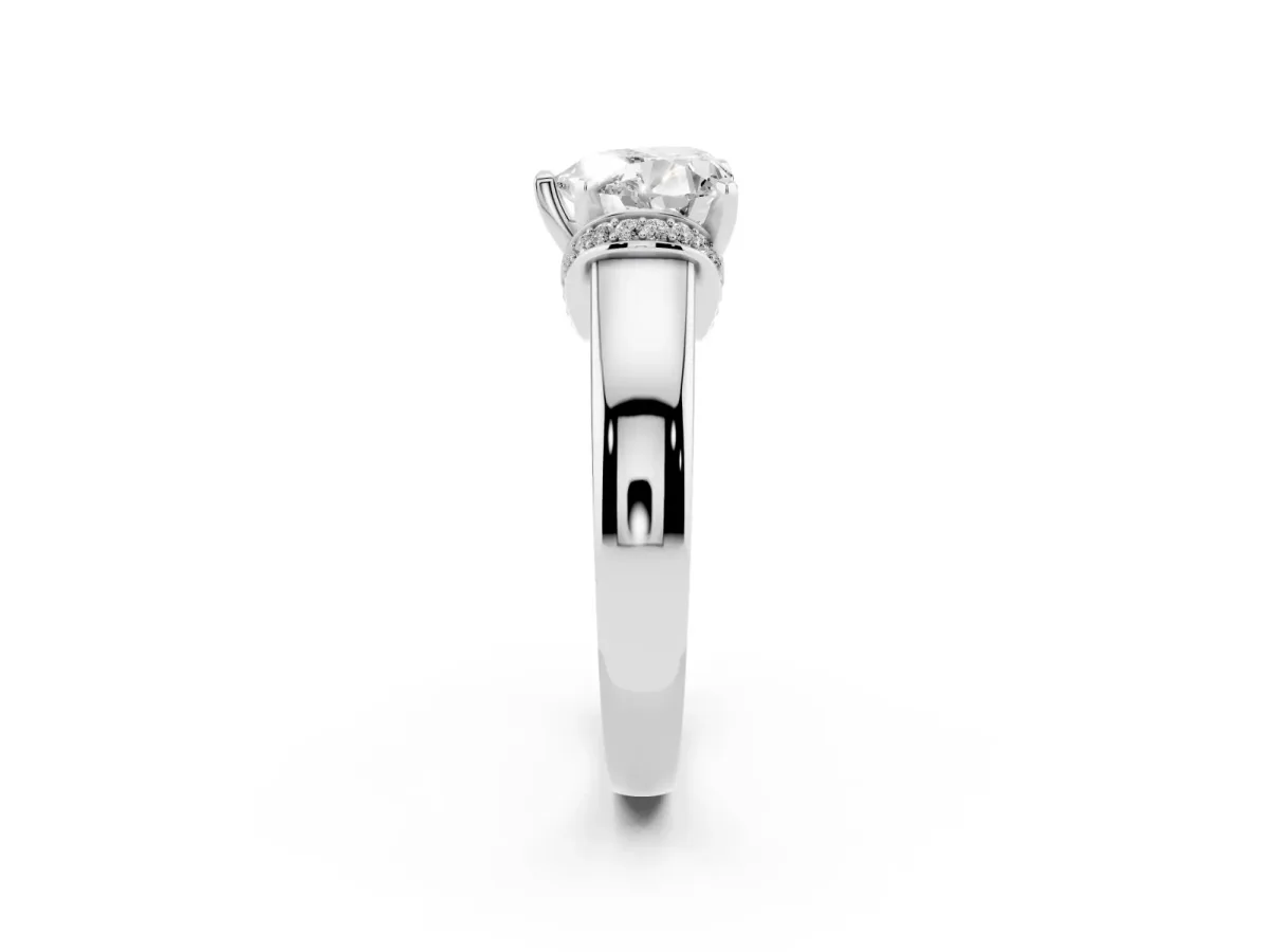 Heart Cut Solitaire Diamond Ring with Pave Band and Six-Prong Setting Silver
