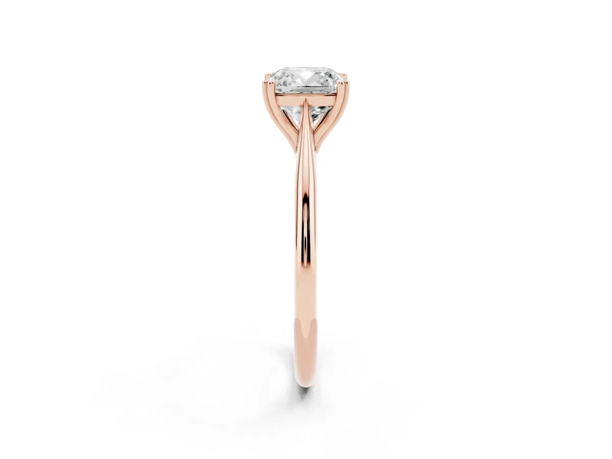 Cushion Cut Solitaire Diamond Ring with Six-Prong Setting and Classic Band Rose gold