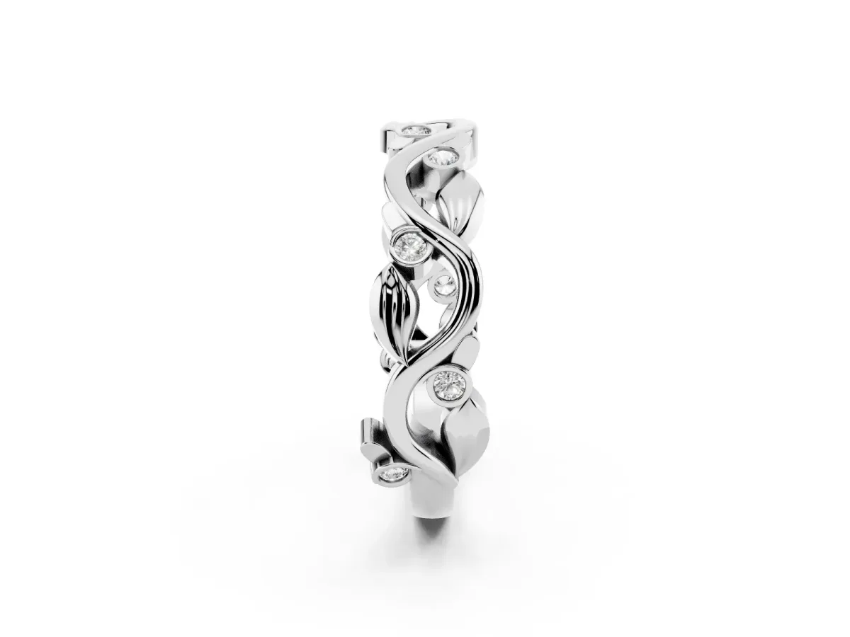 Round Diamond Leaf Eternity Band with Bezel Setting White gold