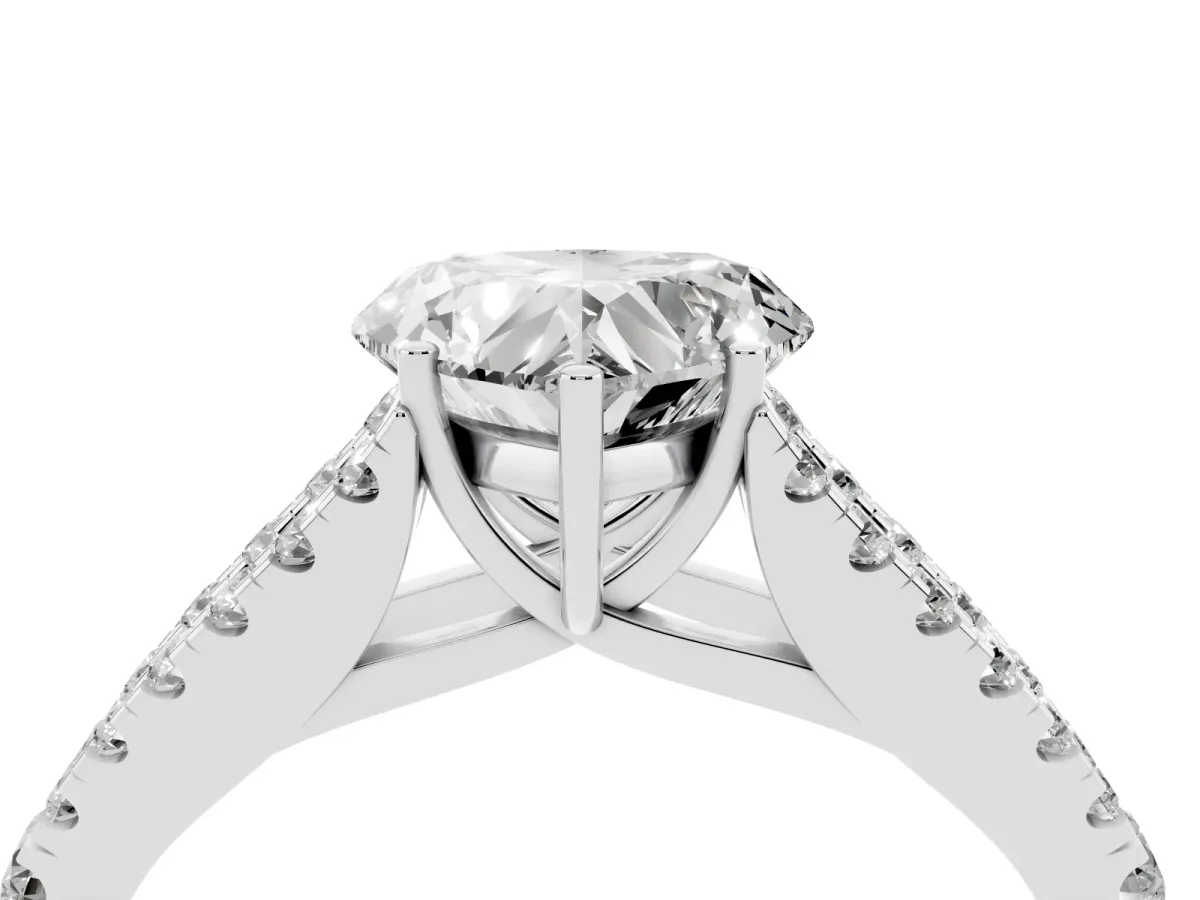 Heart Cut Diamond Split Shank Engagement Ring with Round Pavé and Prong Setting Platinum