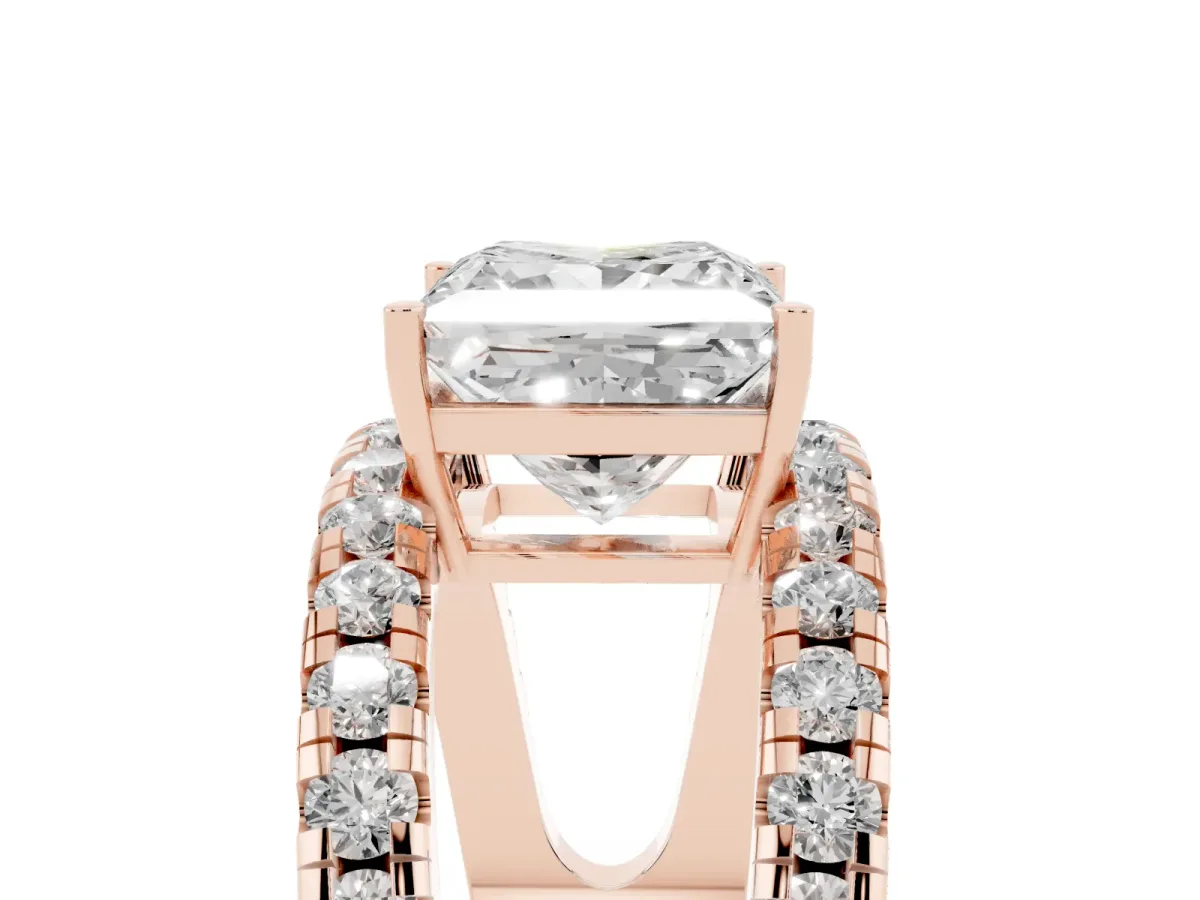 Princess Cut Solitaire Split Shank Pave Diamond Ring Rose gold