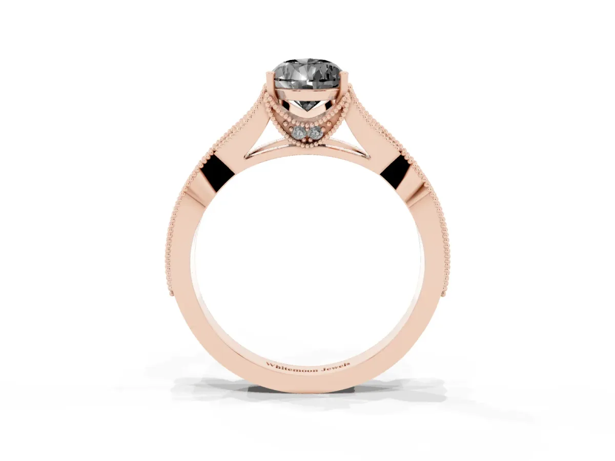 Fancy Black Pear Cut Cut Diamond Twisted Band with Milgrain Pave Setting and Four-Prong Setting Rose gold