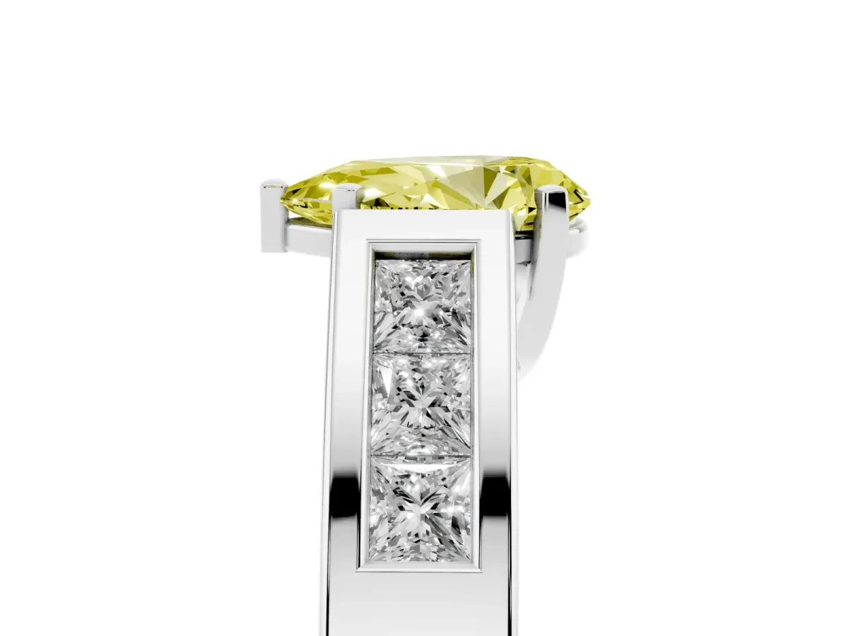 Fancy Yellow Pear Cut Cut Channel Set Solitaire Ring with Four-Prong Setting Silver
