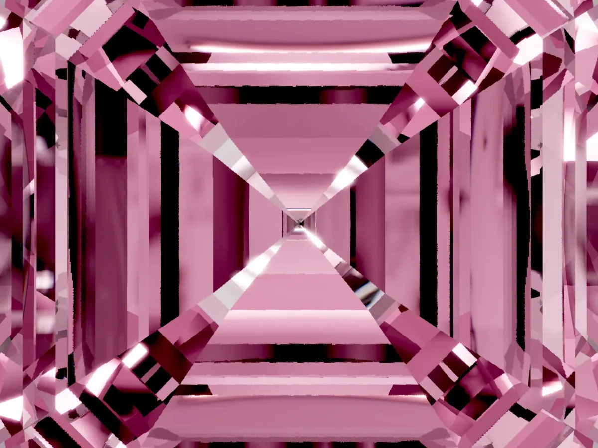Fancy Pink Asscher Cut Halo Diamond Ring with Milgrain Edge and Round Prong Setting Rose gold