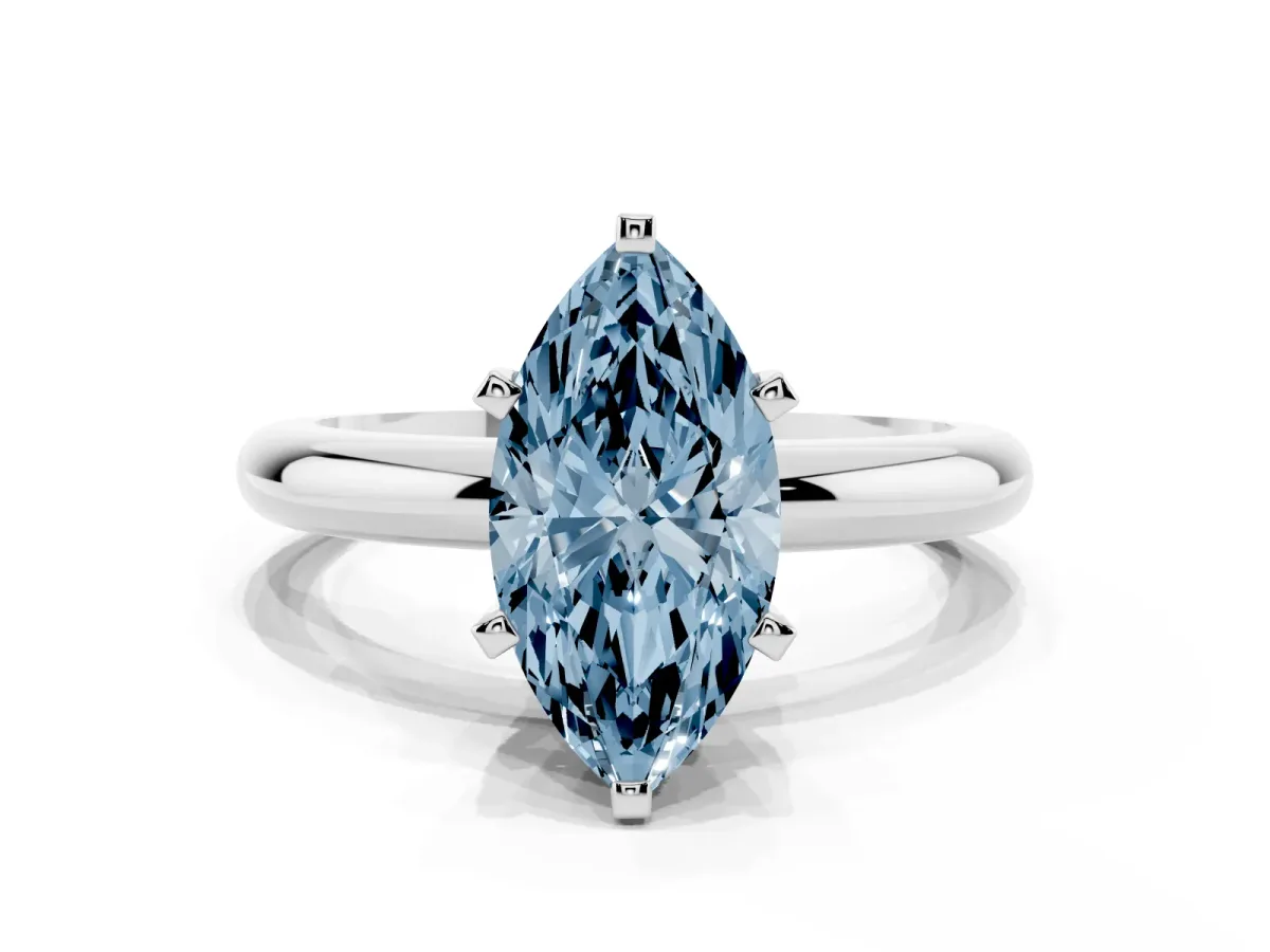 Fancy Blue Marquise Cut Diamond Solitaire Engagement Ring with Round Band and Four-Prong Setting Platinum
