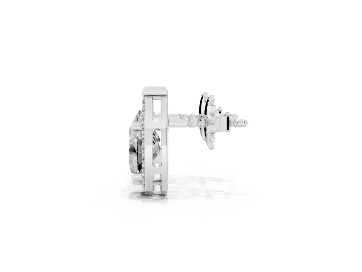 Oval Diamond Teardrop Framed Stud Earrings Silver