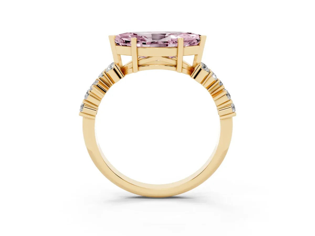 Fancy Pink Marquise Cut Diamond Scattered Round Accent Ring with Prong Setting Yellow gold