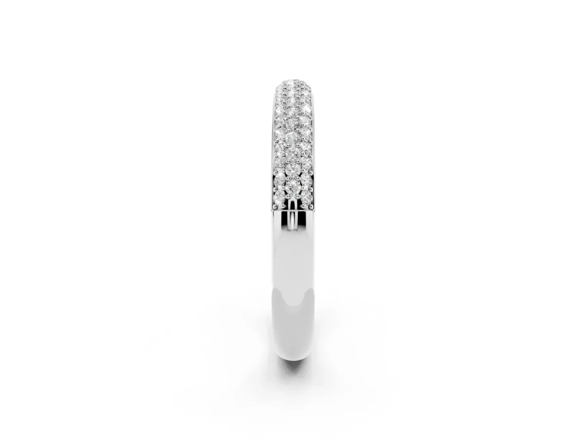 Three-Row Pave Round Diamond Eternity Band with Shared Prong Setting Platinum