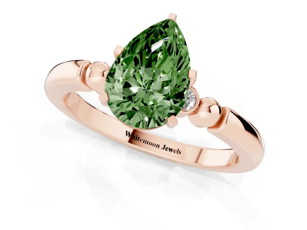 Fancy Green Pear Cut Solitaire Beaded Band with Four-Prong Setting Rose gold