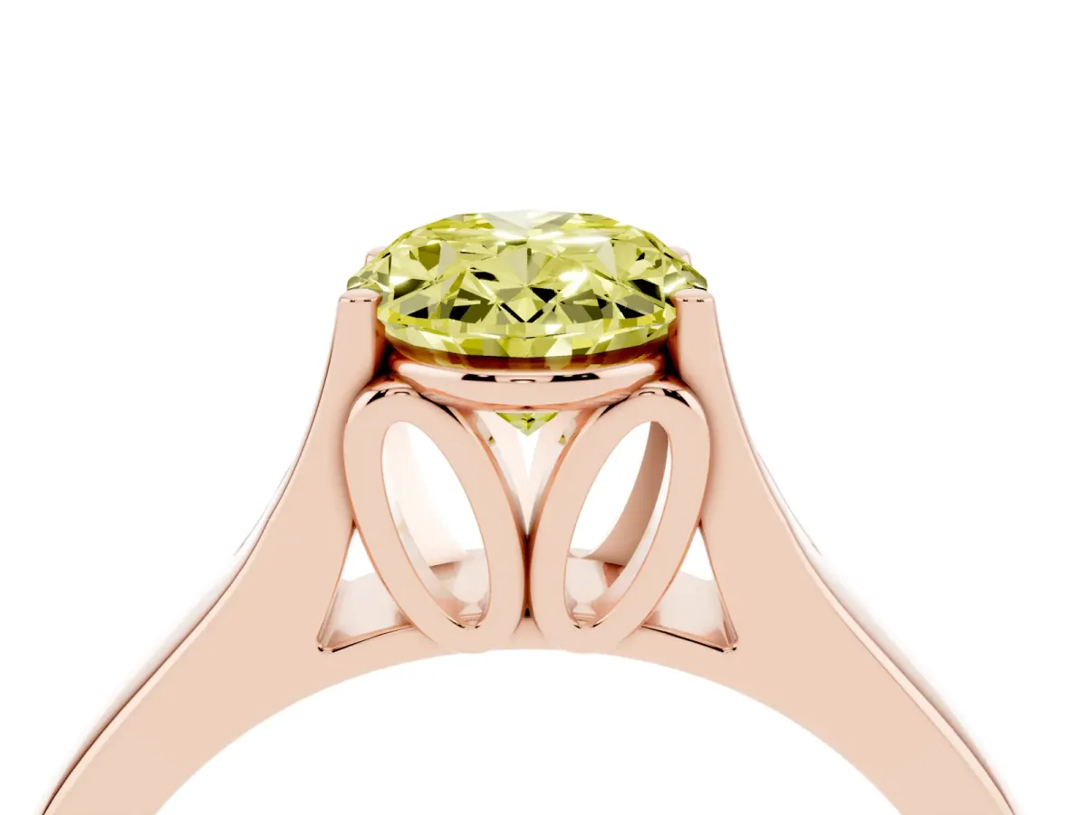 Fancy Yellow Oval Cut Solitaire Diamond Ring with Cathedral Band and Four-Prong Setting Rose gold