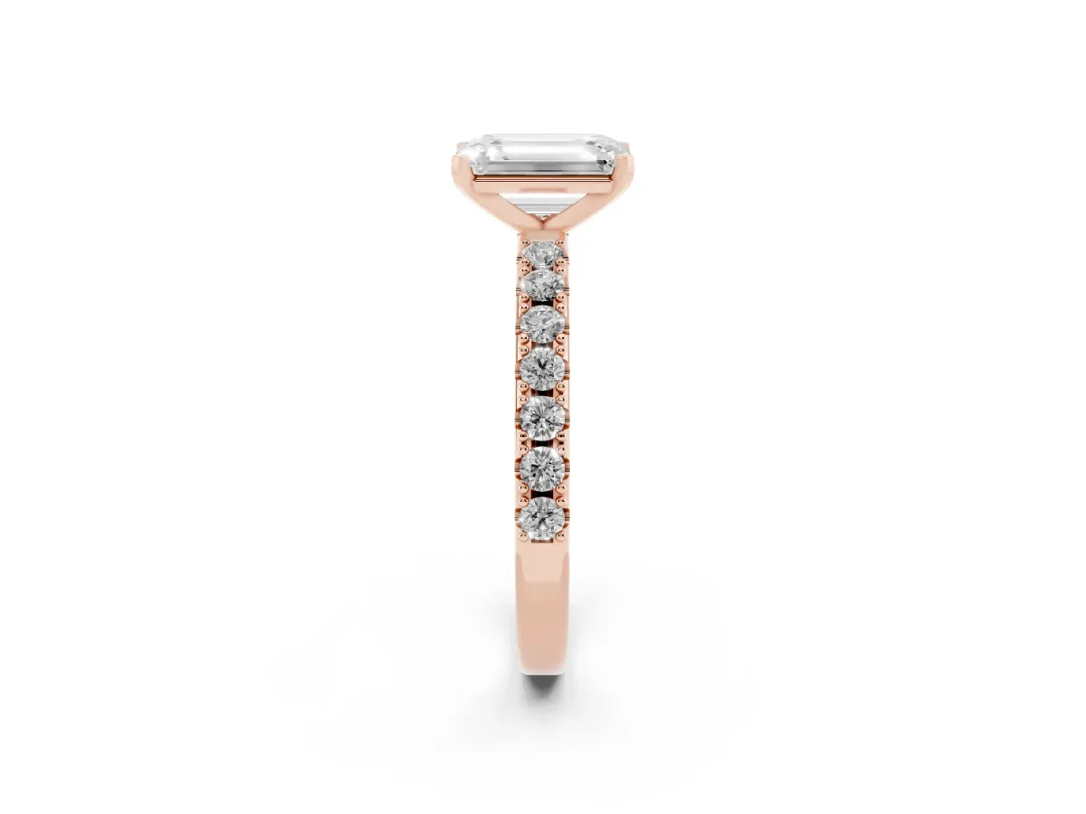 Emerald Cut Diamond Solitaire Pavé Band with Four-Prong Setting Rose gold