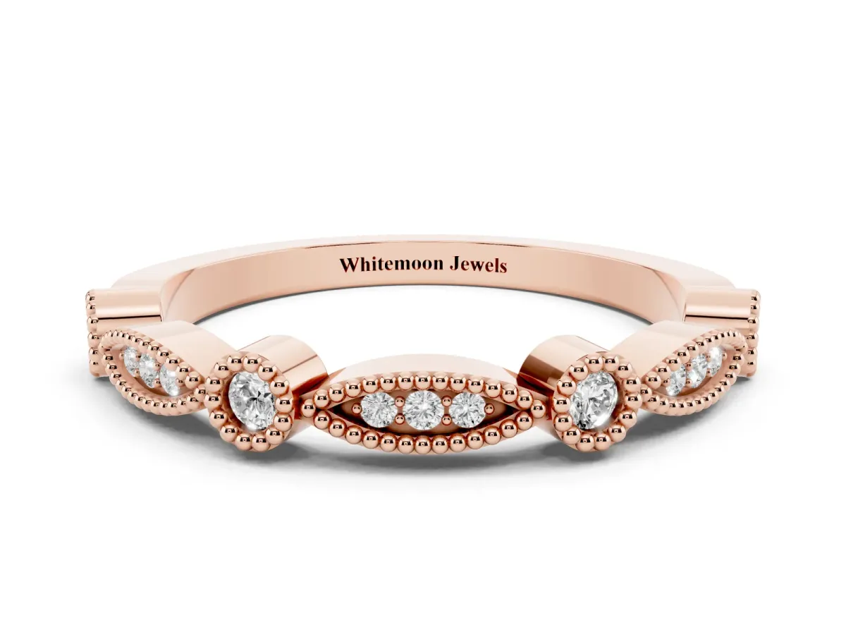 Milgrain Bezel and Marquise Diamond Band Rose gold