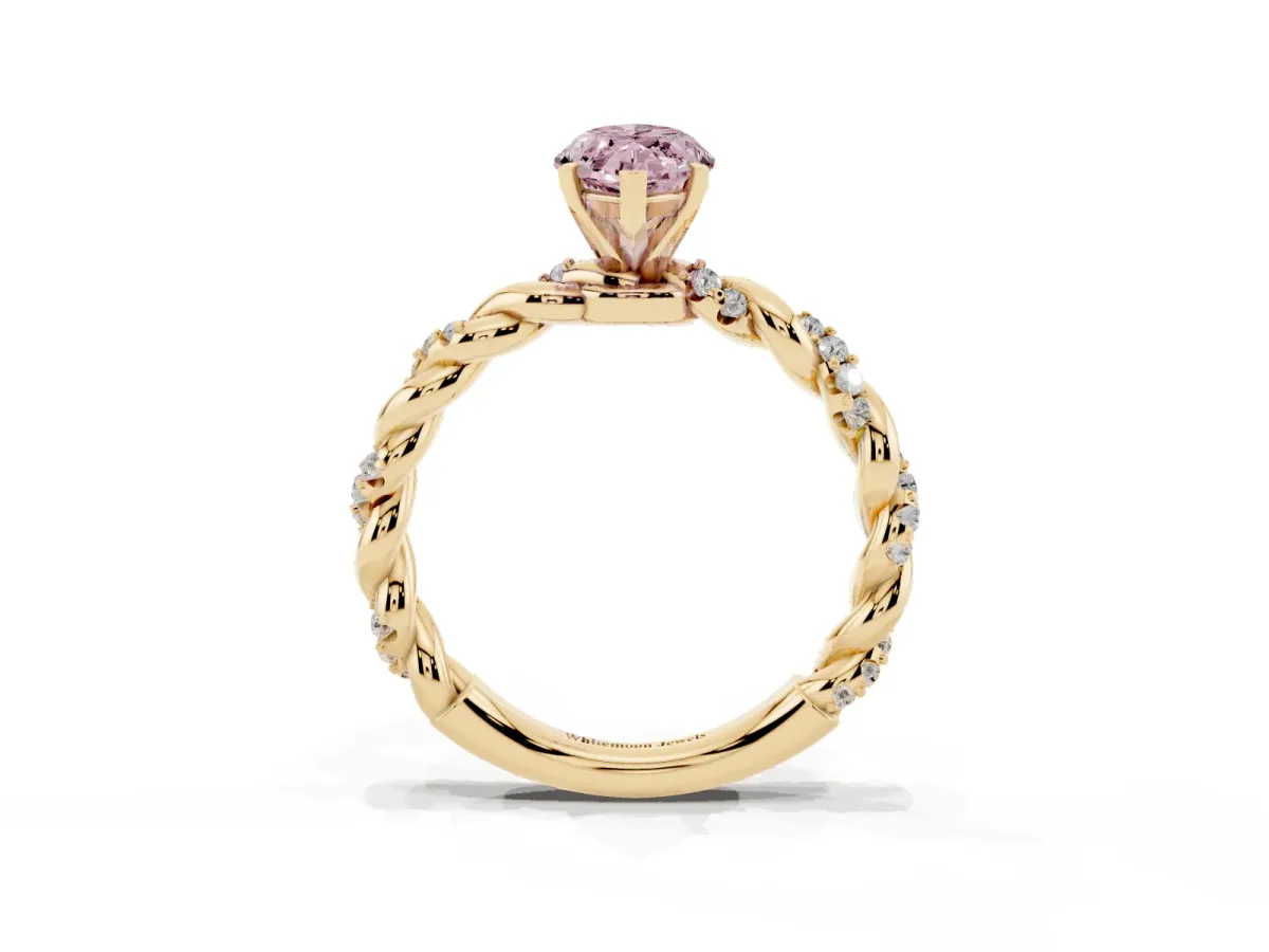 Fancy Pink Marquise Cut Diamond Solitaire Ring with Twisted Band and Pavé Accents Yellow gold