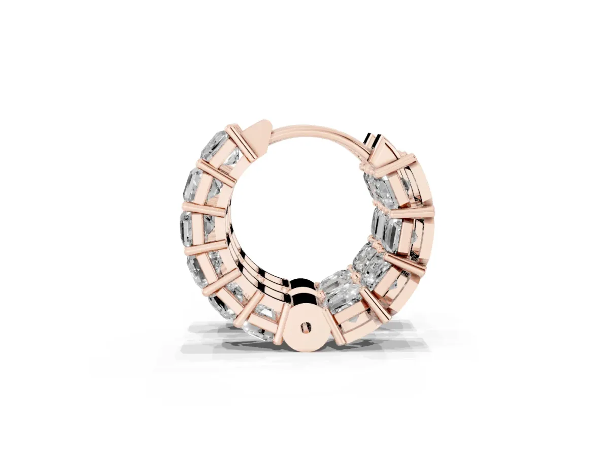 Emerald Diamond Huggie Hoop Earrings Rose gold