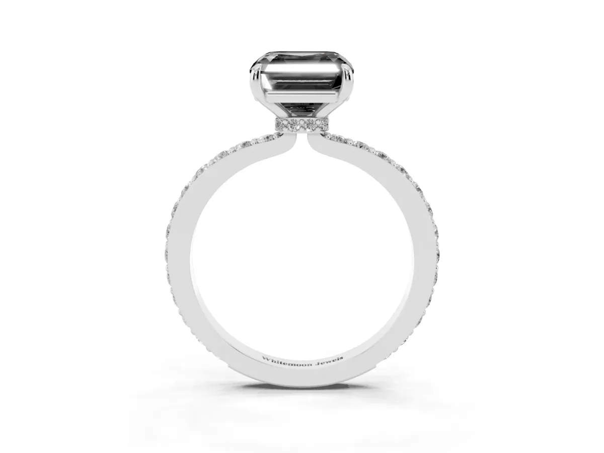 Fancy Black Asscher Cut Diamond Pavé Engagement Ring with Round Accents and Prong Setting Silver