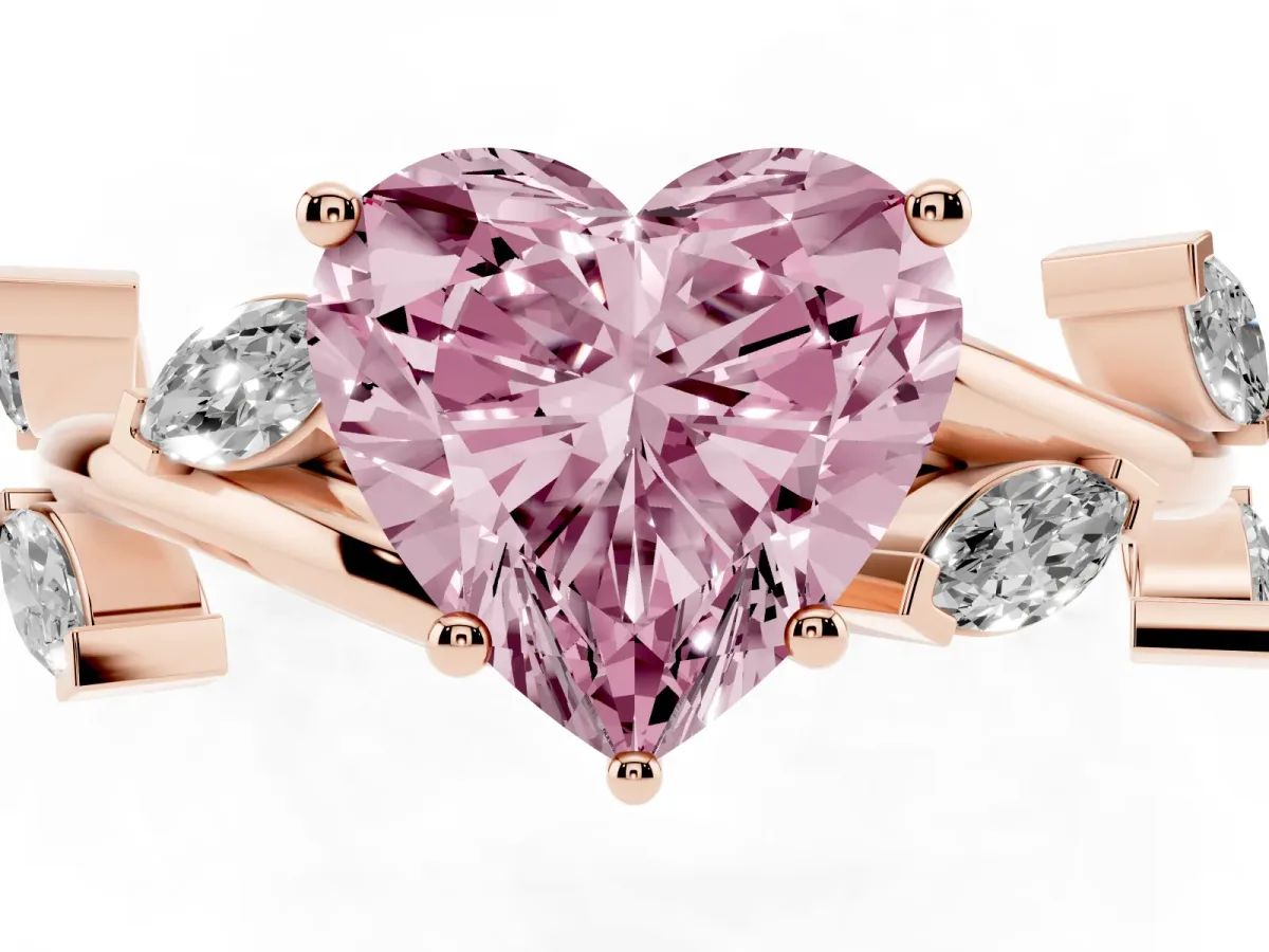 Fancy Pink Heart Cut Solitaire Twisted Band Marquise Accent Prong Setting Ring Rose gold