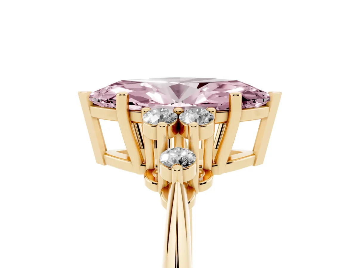 Fancy Pink Marquise Cut Cut Diamond Cluster Ring with Solitaire Band and Four-Prong Setting Yellow gold